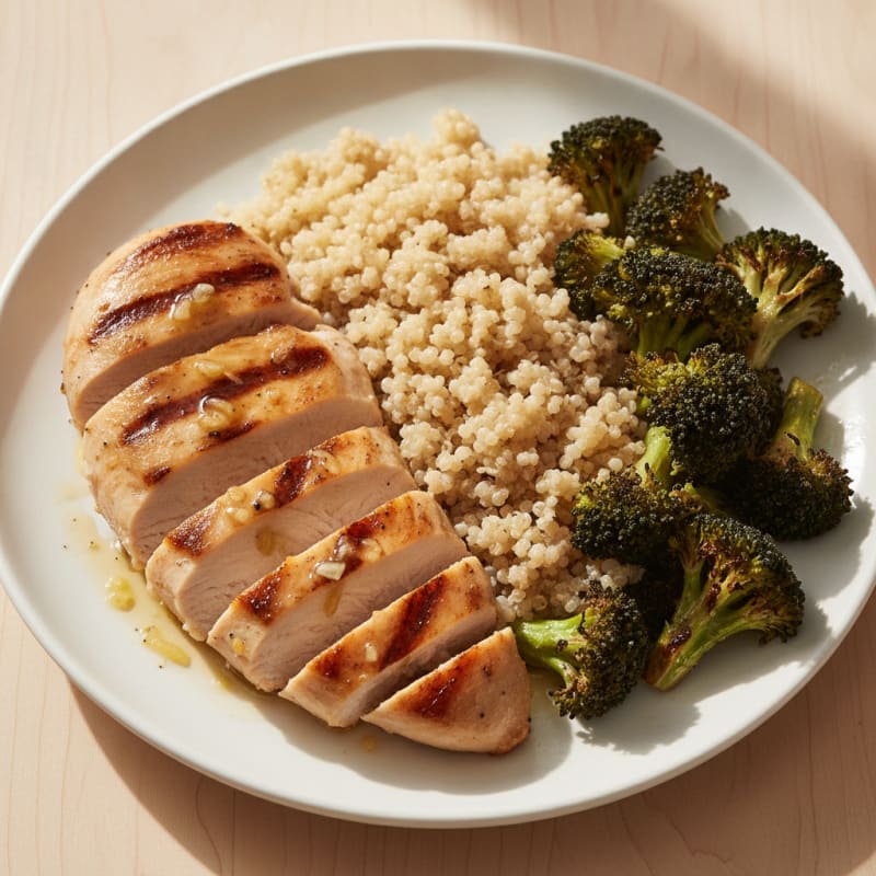Grilled Chicken Breast with Quinoa and Roasted Broccoli