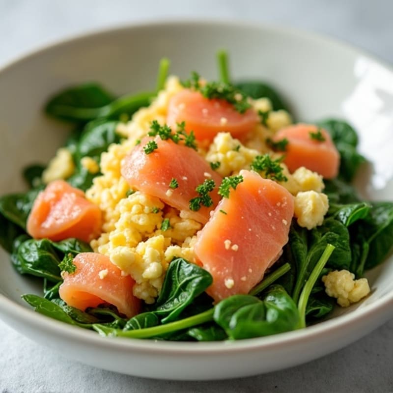Silky Smoked Salmon Scramble with Spinach and Cottage Cheese