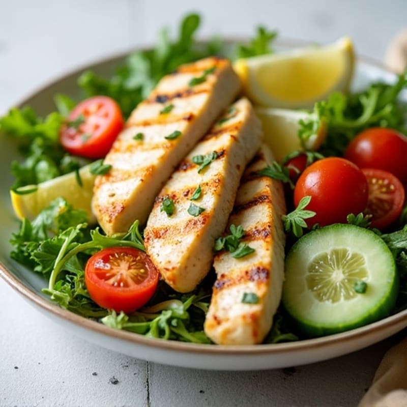 Grilled Chicken and Crispy Greens Salad with Lemon-Herb Vinaigrette