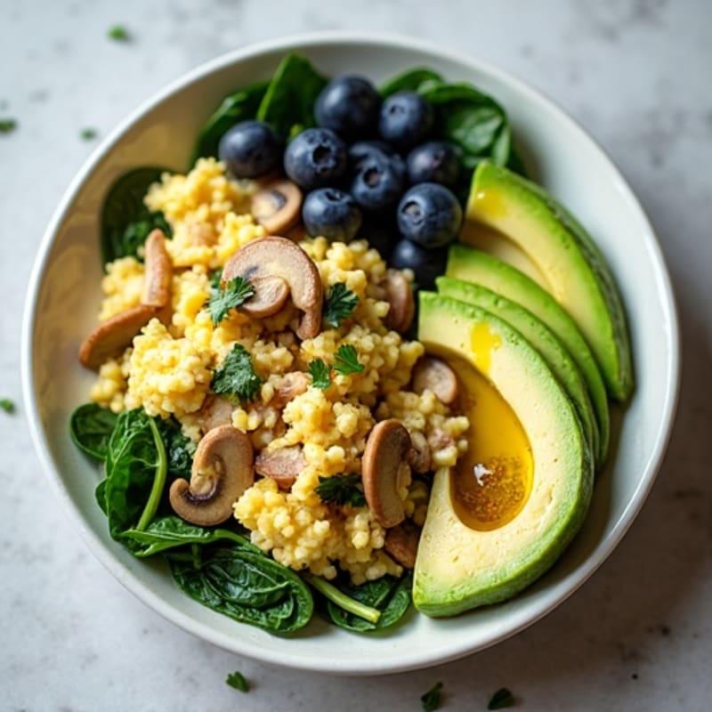 Chicken and Spinach Egg White Scramble with Sautéed Mushrooms
