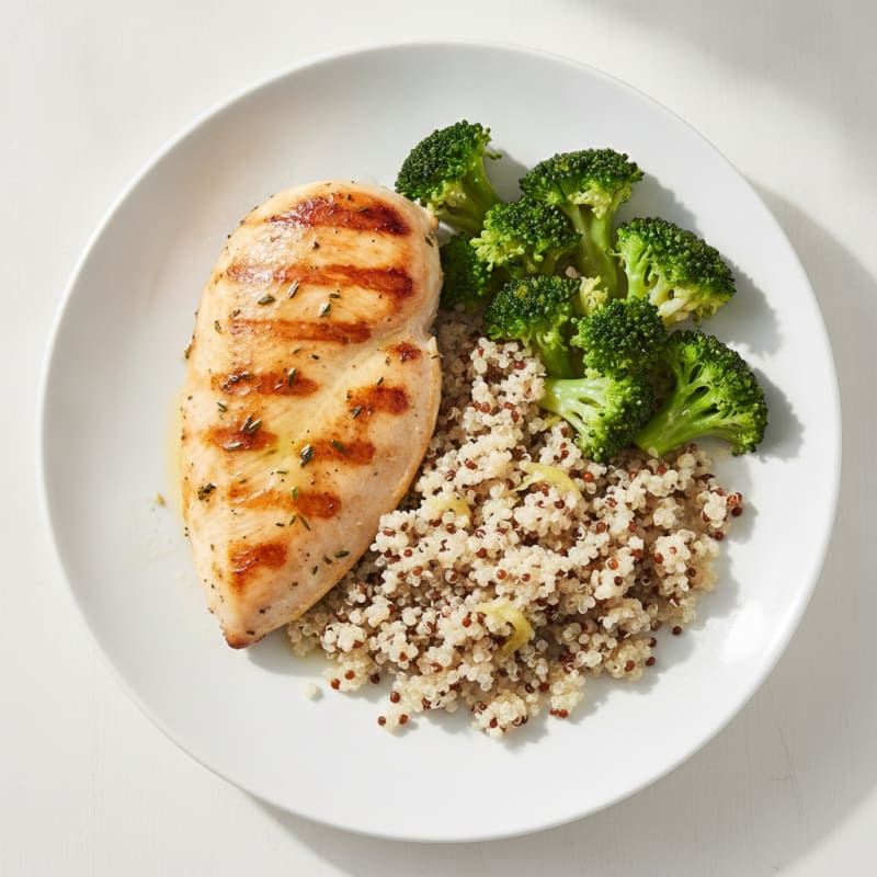 Grilled Chicken Breast with Quinoa and Steamed Broccoli