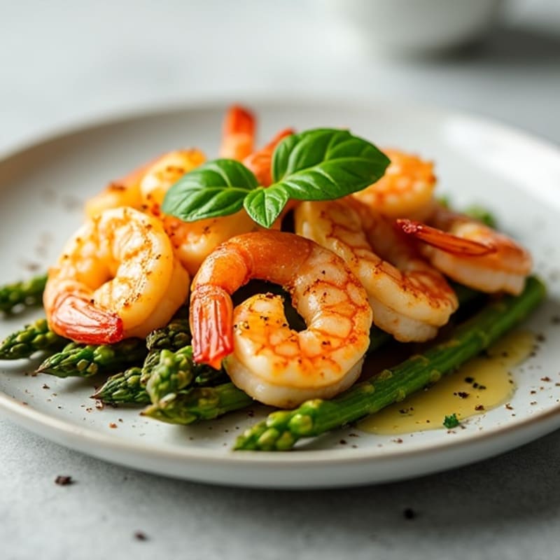 Lemon Garlic Pan Seared Shrimp with Roasted Asparagus