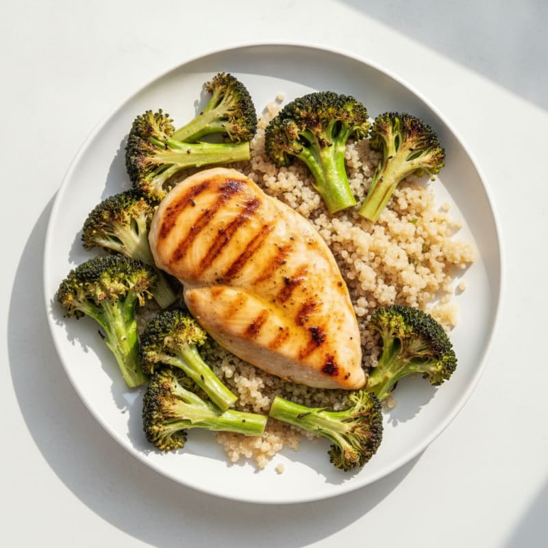 Grilled Chicken Breast with Roasted Broccoli and Quinoa