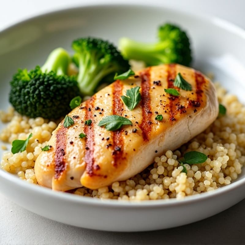 Grilled Chicken Breast with Quinoa and Roasted Broccoli