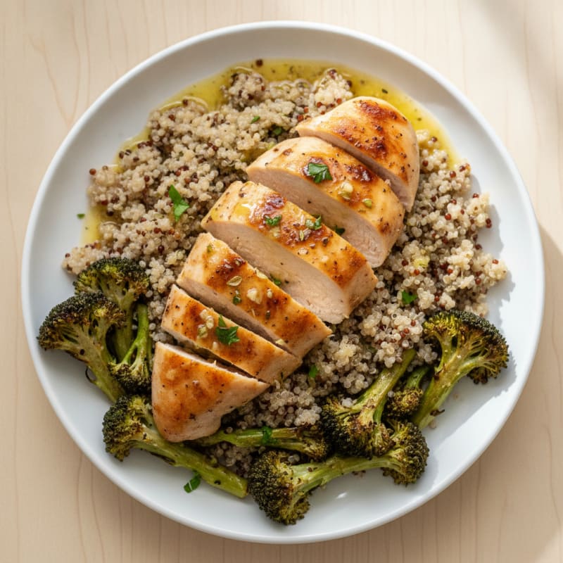 Grilled Chicken Breast with Quinoa and Roasted Broccoli
