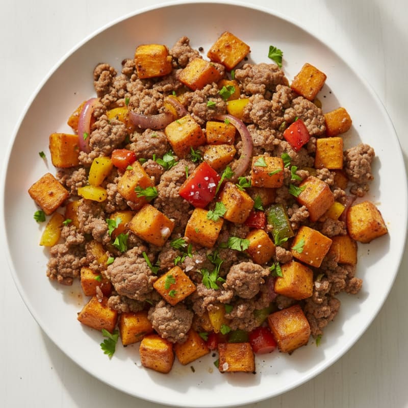 Sweet Potato and Ground Beef Hash