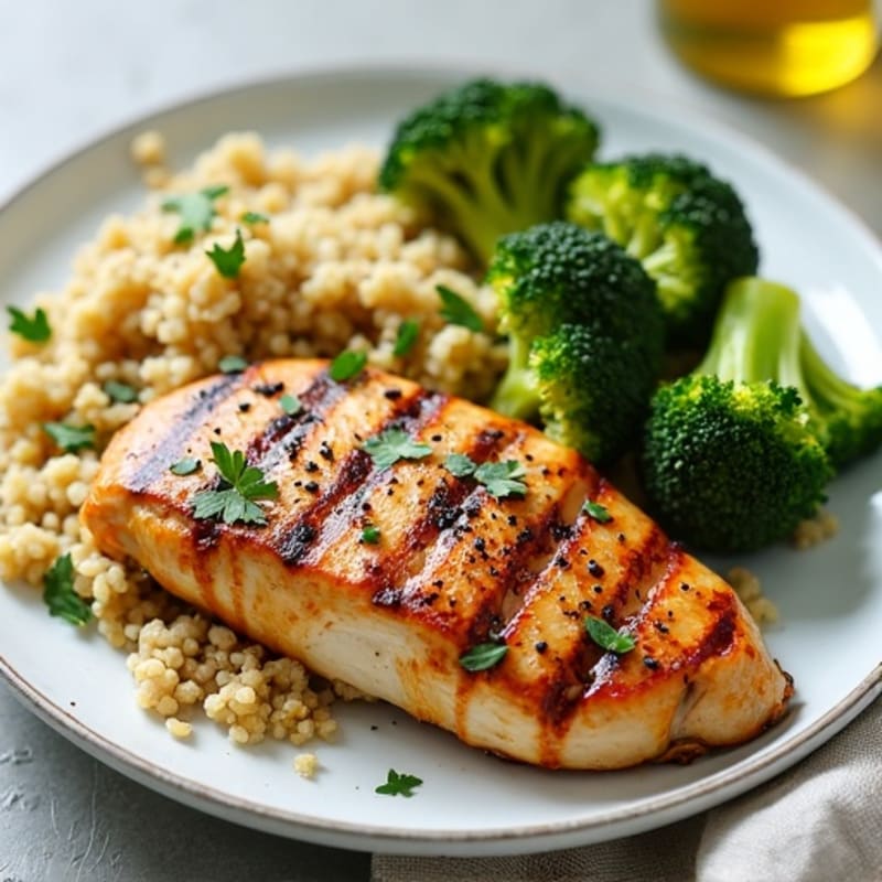 Grilled Chicken Breast with Quinoa and Roasted Broccoli