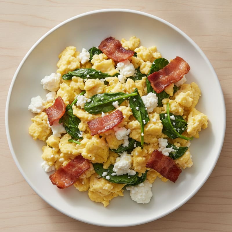 Cottage Cheese Scramble with Turkey Bacon and Spinach