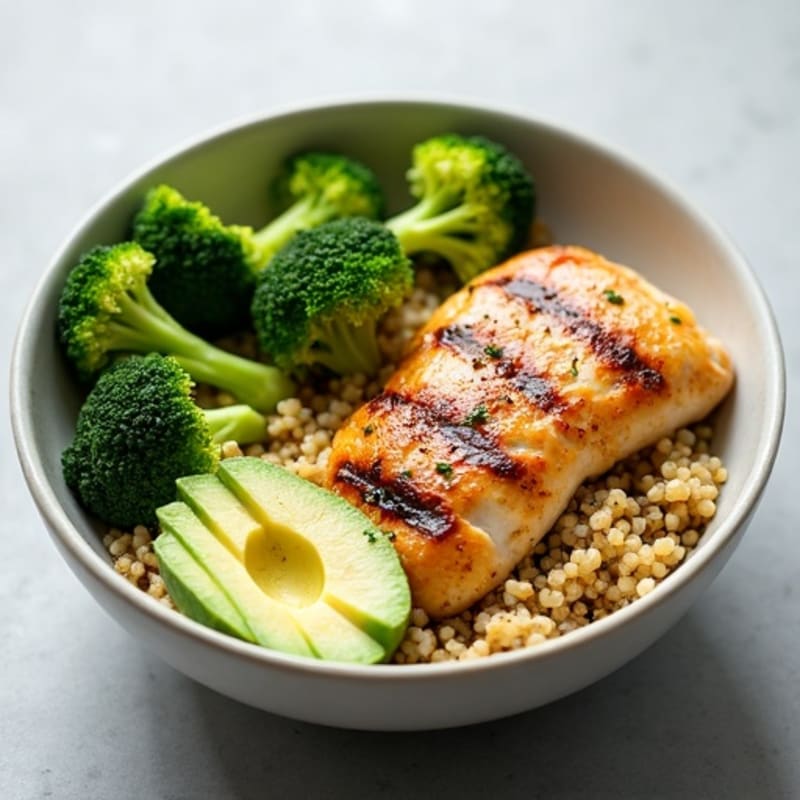 Grilled Chicken and Quinoa Bowl with Roasted Broccoli