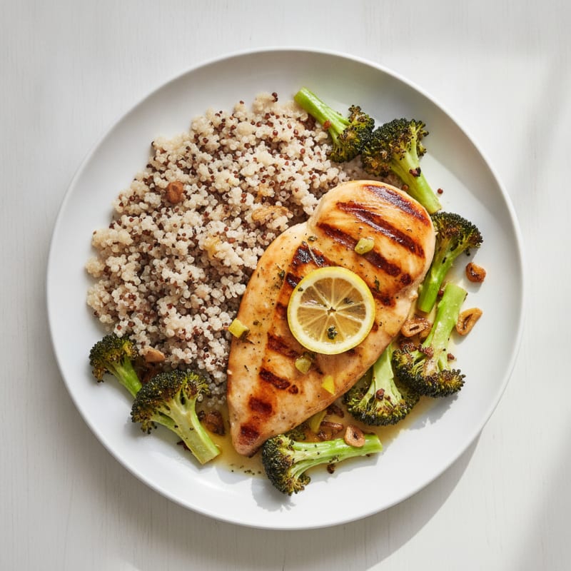 Grilled Chicken Breast with Quinoa and Roasted Broccoli