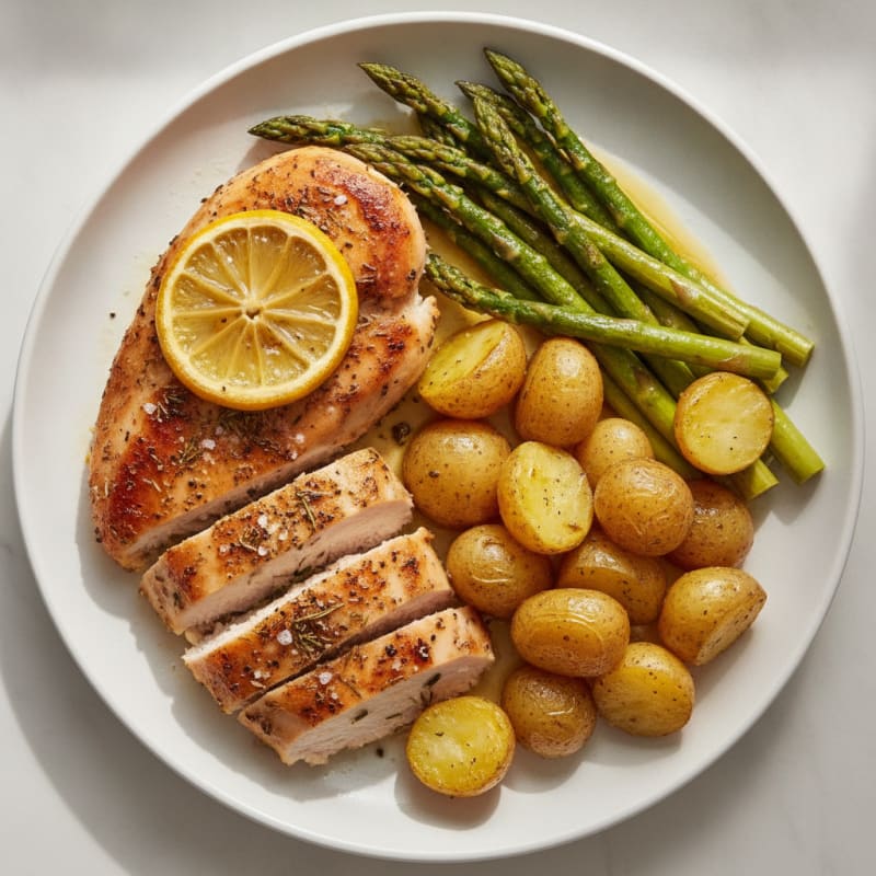 Lemon Herb Roasted Chicken with Asparagus