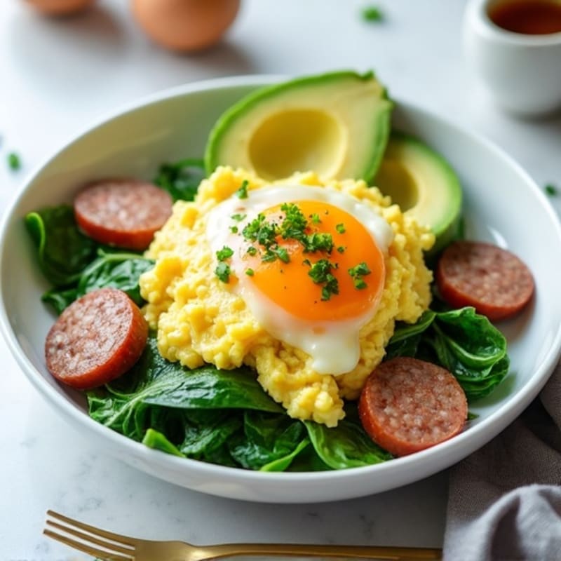 Egg White and Spinach Scramble with Turkey Sausage