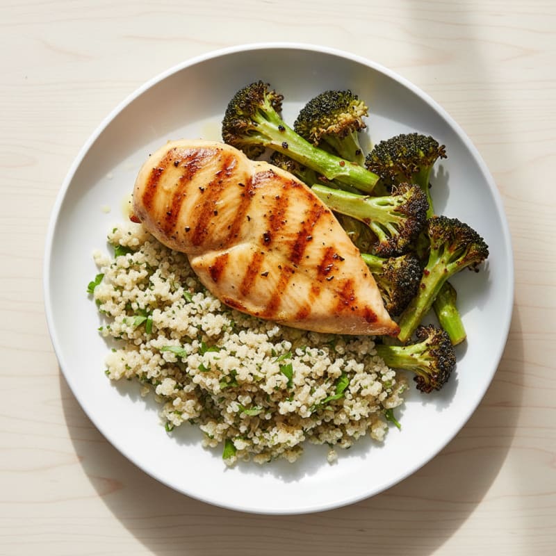 Grilled Chicken Breast with Quinoa and Roasted Broccoli