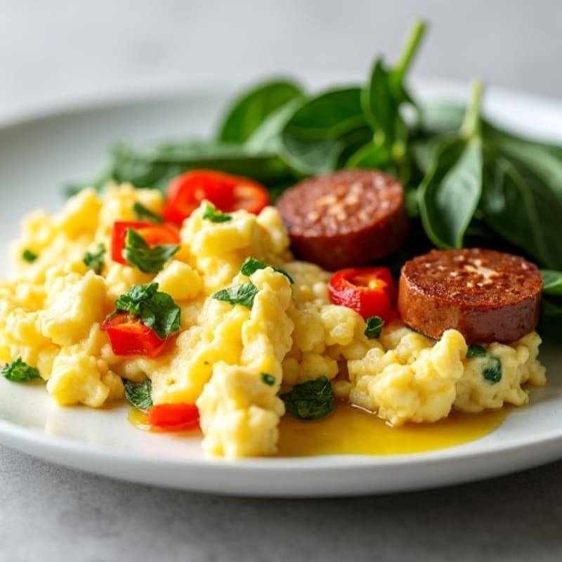 Cottage Cheese Scramble with Spinach and Turkey Sausage