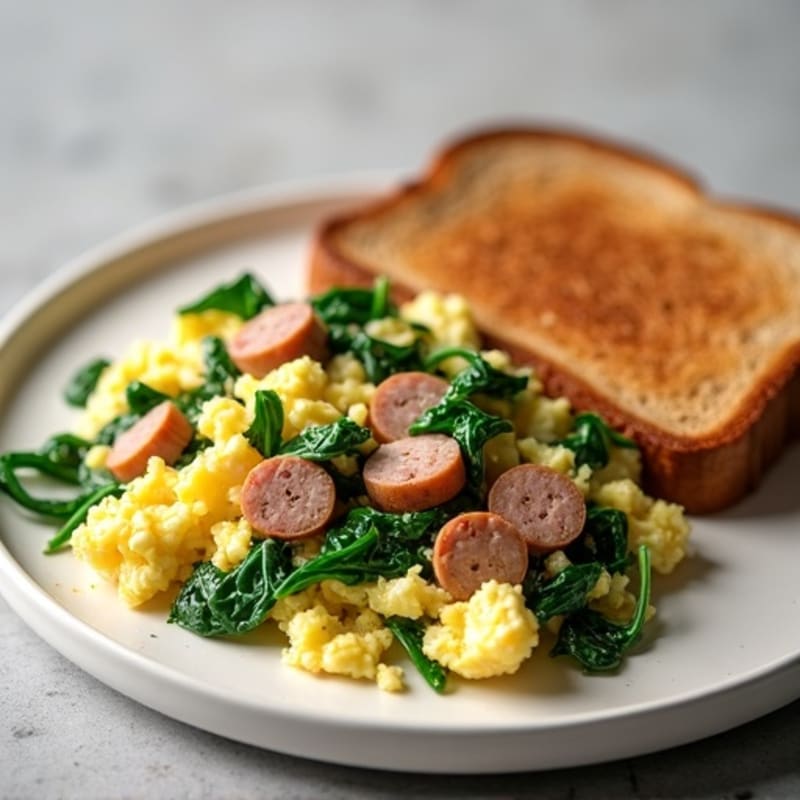Egg White and Spinach Scramble with Turkey Sausage