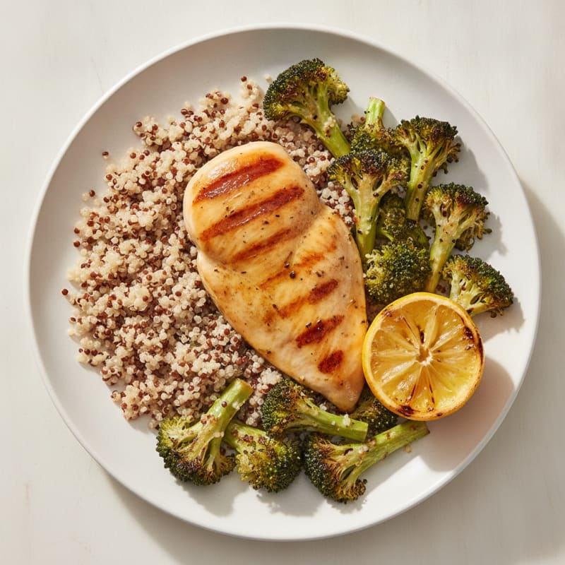 Grilled Chicken Breast with Quinoa and Roasted Broccoli
