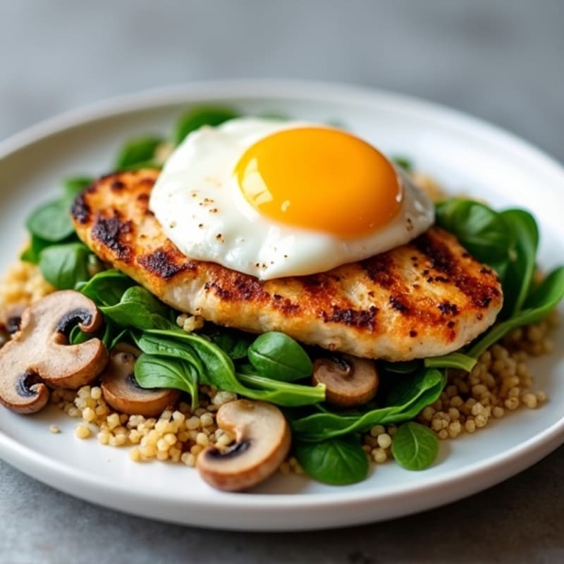 Grilled Chicken Breast with Spinach and Mushroom Quinoa Salad