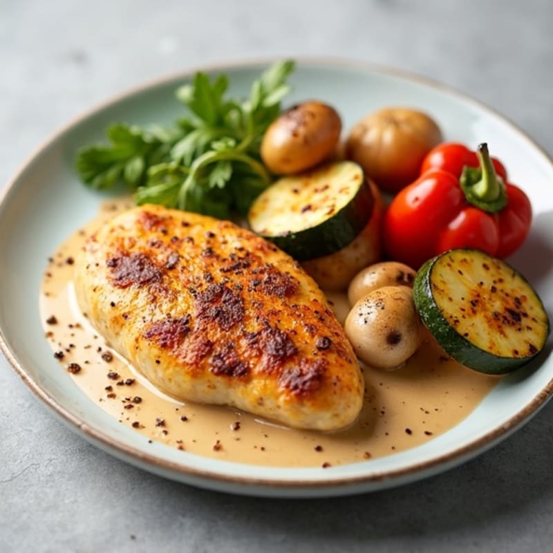 Spiced Creamy Chicken with Roasted Vegetables