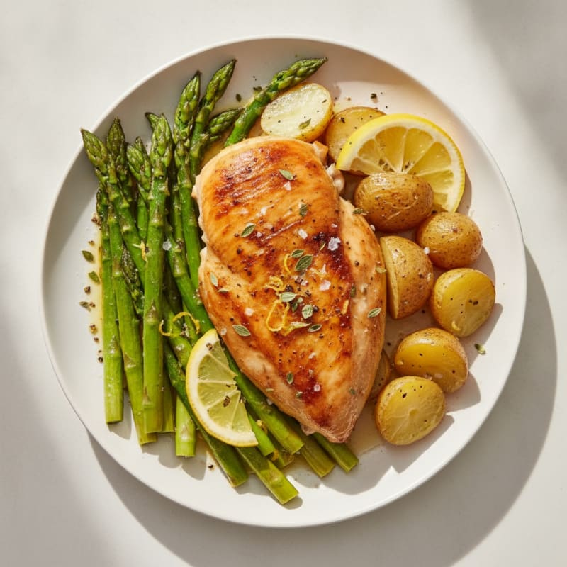 Lemon Herb Roasted Chicken with Asparagus
