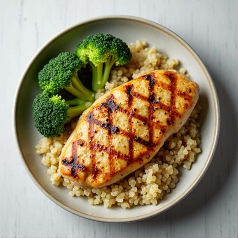 Grilled Chicken Breast with Quinoa and Roasted Broccoli