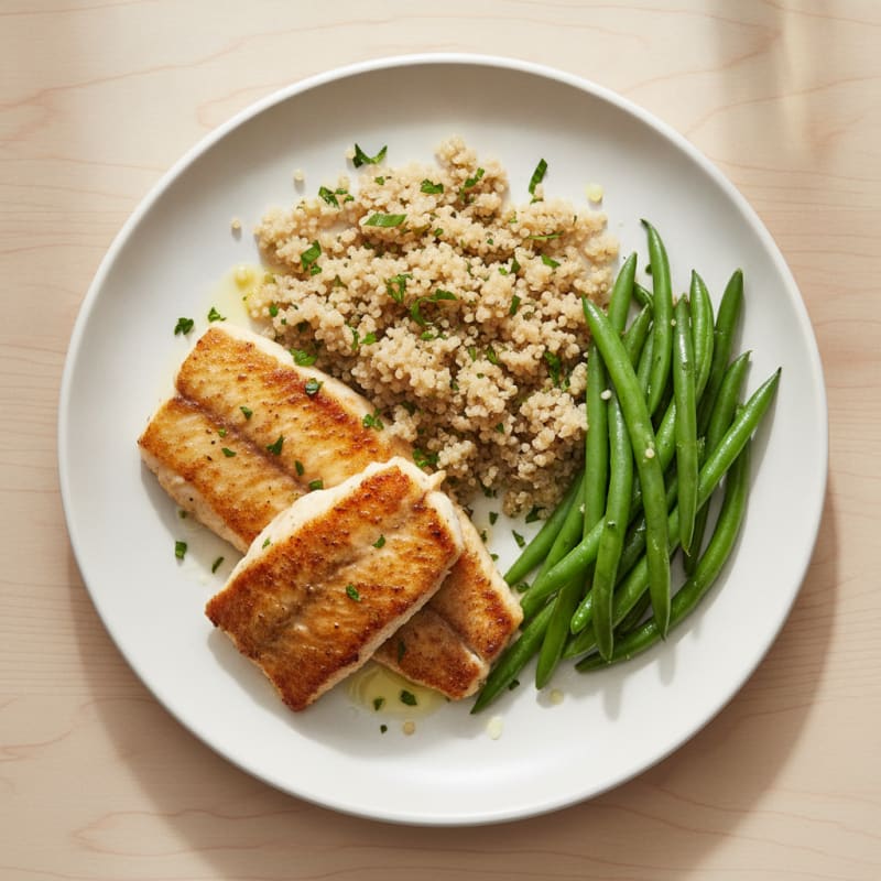 Seared Tilapia with Steamed Green Beans and Quinoa