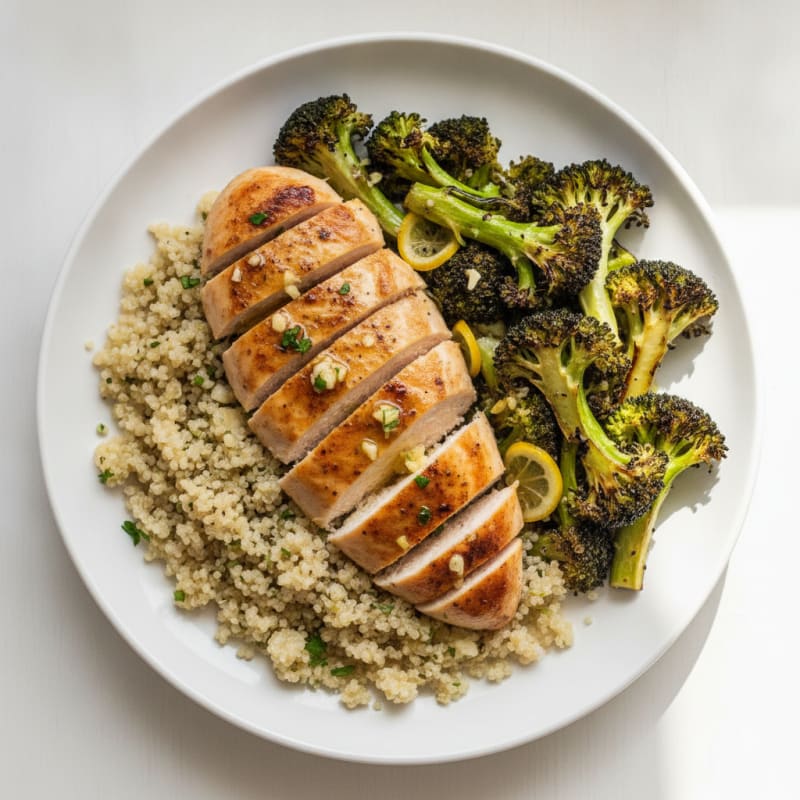 Grilled Chicken Breast with Quinoa and Roasted Broccoli