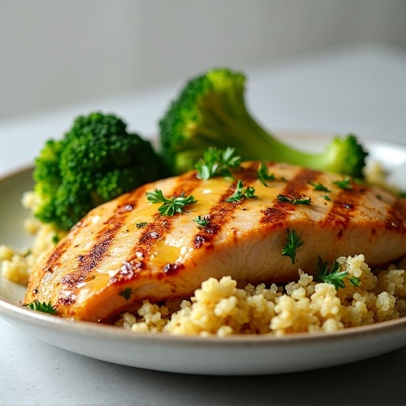 Grilled Chicken Breast with Quinoa and Roasted Broccoli