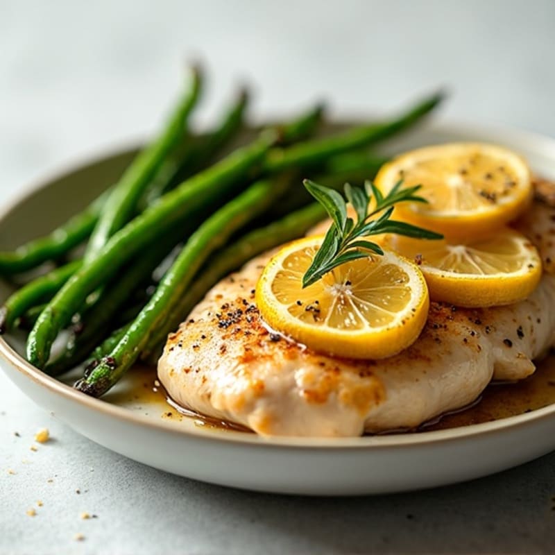 Lemon Garlic Pan-Seared Chicken with Roasted Green Beans