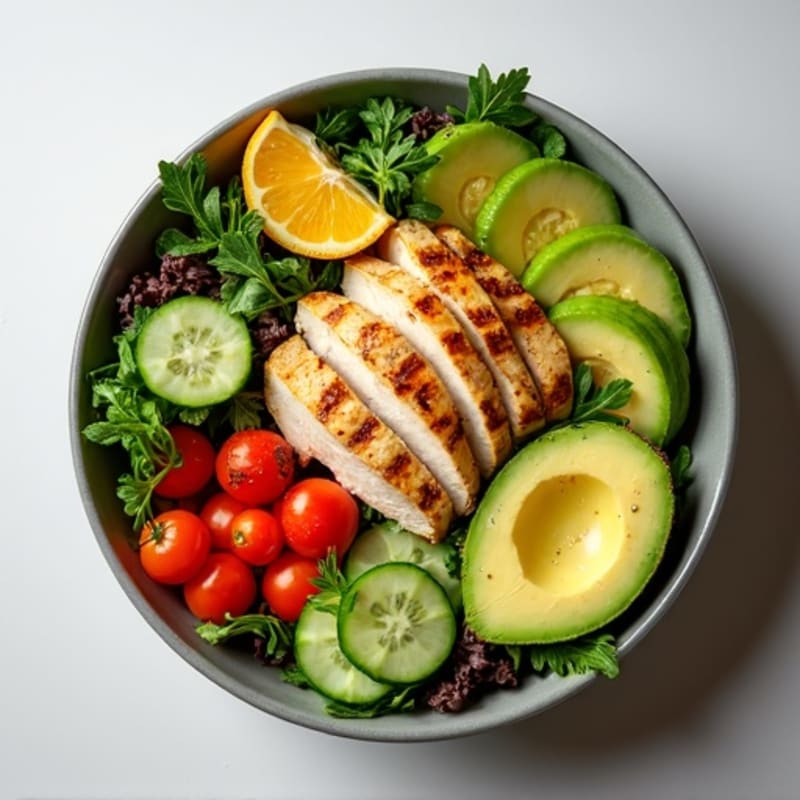 Grilled Chicken and Crisp Avocado Salad Bowl with Zesty Lime Vinaigrette