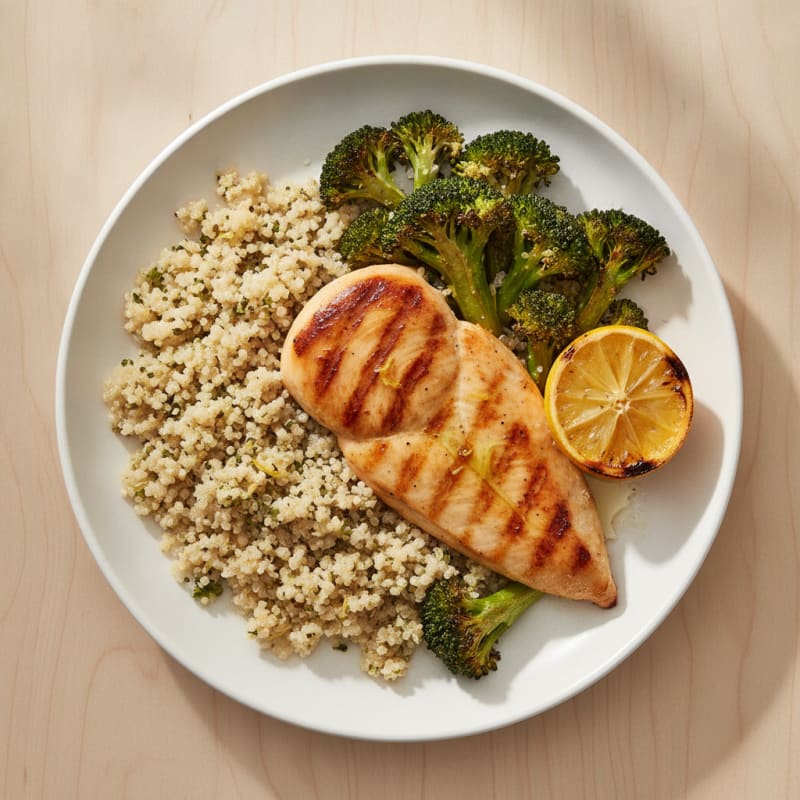 Grilled Chicken Breast with Quinoa and Roasted Broccoli