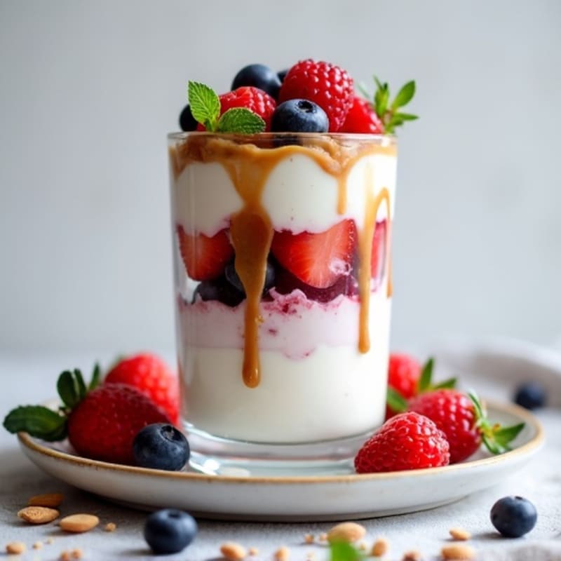 Greek Yogurt Protein Parfait with Mixed Berries and Almond Butter