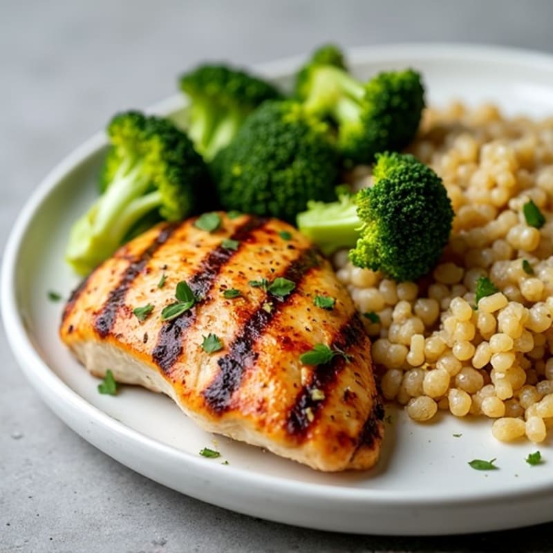 Grilled Chicken Breast with Quinoa and Roasted Broccoli