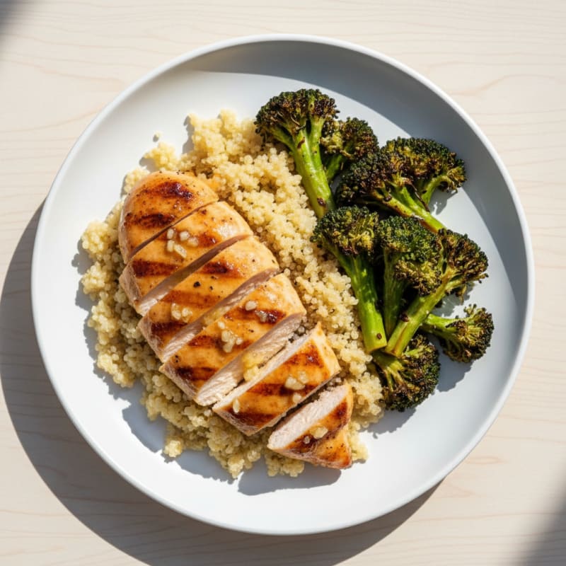 Grilled Chicken Breast with Quinoa and Roasted Broccoli