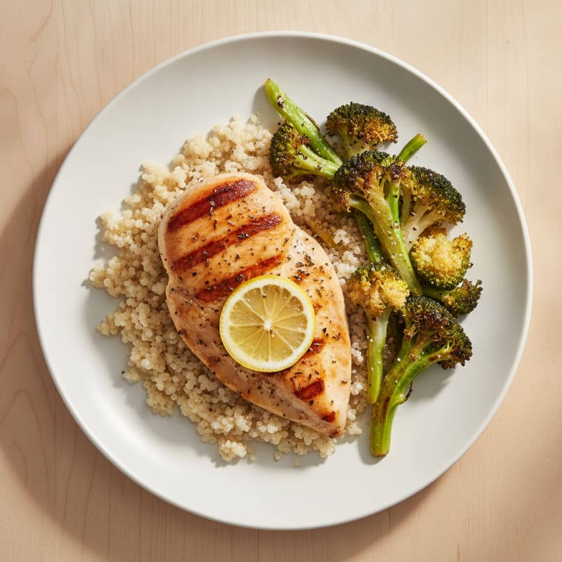 Grilled Chicken Breast with Quinoa and Roasted Broccoli