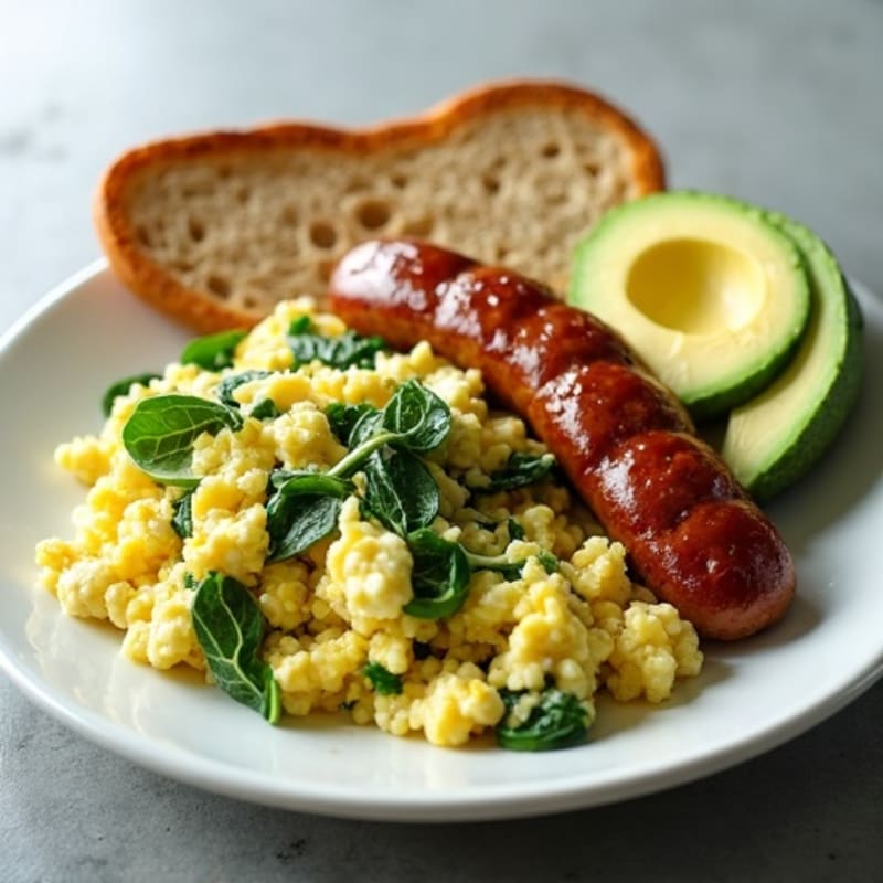 Egg White Spinach Scramble with Turkey Sausage