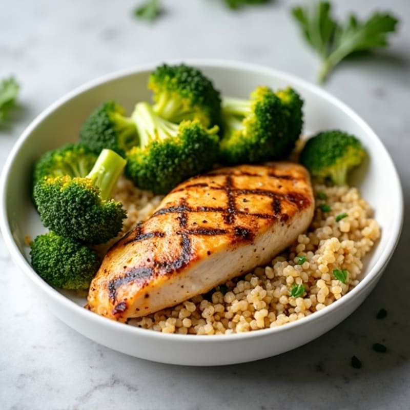 Grilled Chicken Breast with Quinoa and Roasted Broccoli