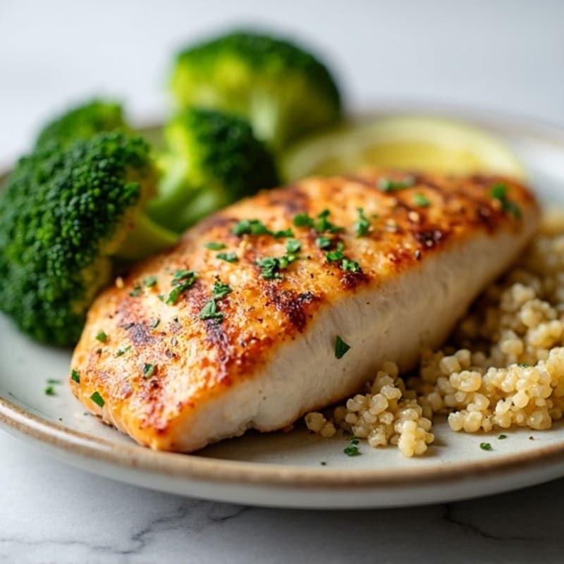 Grilled Chicken Breast with Quinoa and Steamed Broccoli