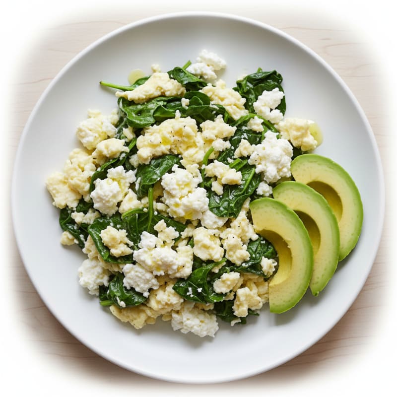 Egg White Spinach Scramble with Cottage Cheese