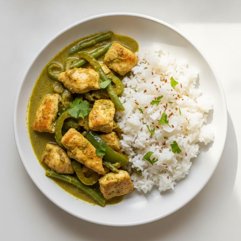 Green Curry Chicken with Coconut Rice