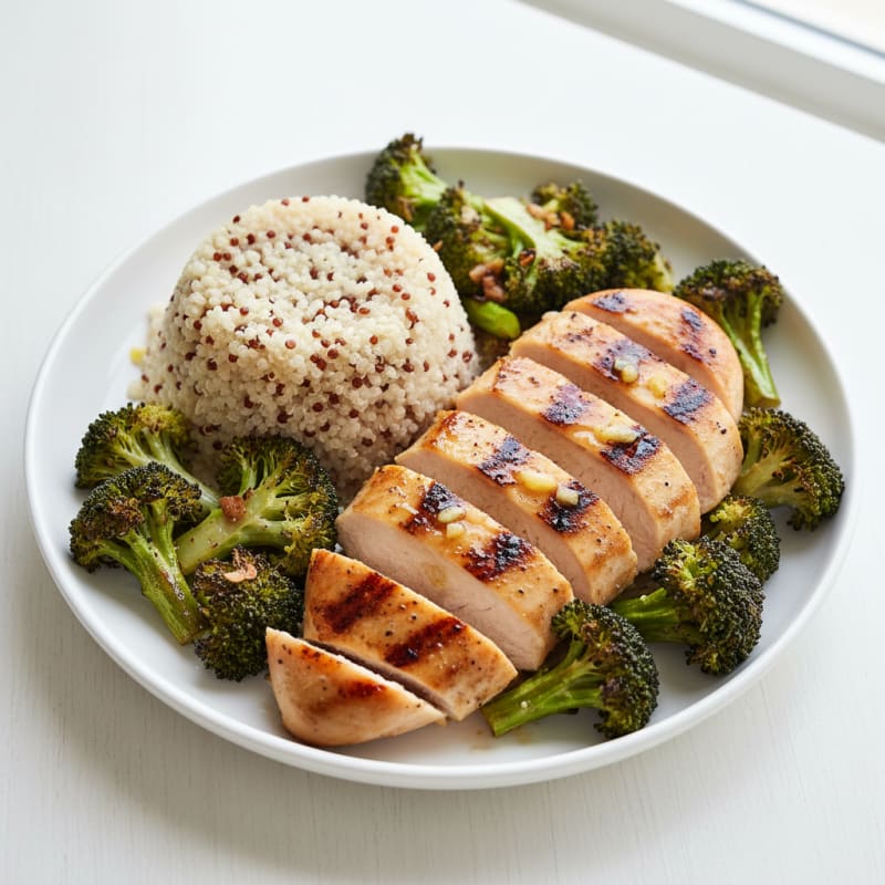 Grilled Chicken Breast with Quinoa and Roasted Broccoli