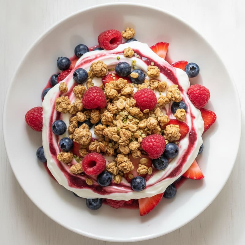 Creamy Greek Yogurt Parfait with Protein Granola and Mixed Berries