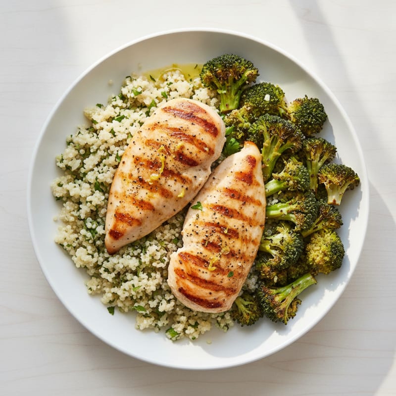 Grilled Chicken Breast with Quinoa and Roasted Broccoli