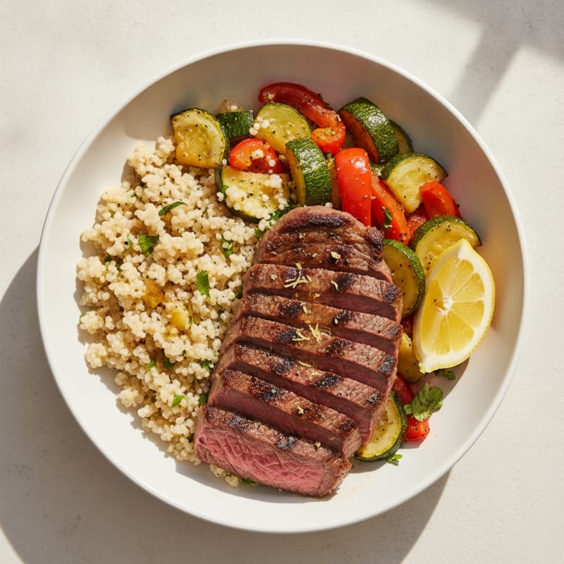Grilled Beef and Quinoa Bowl with Roasted Vegetables