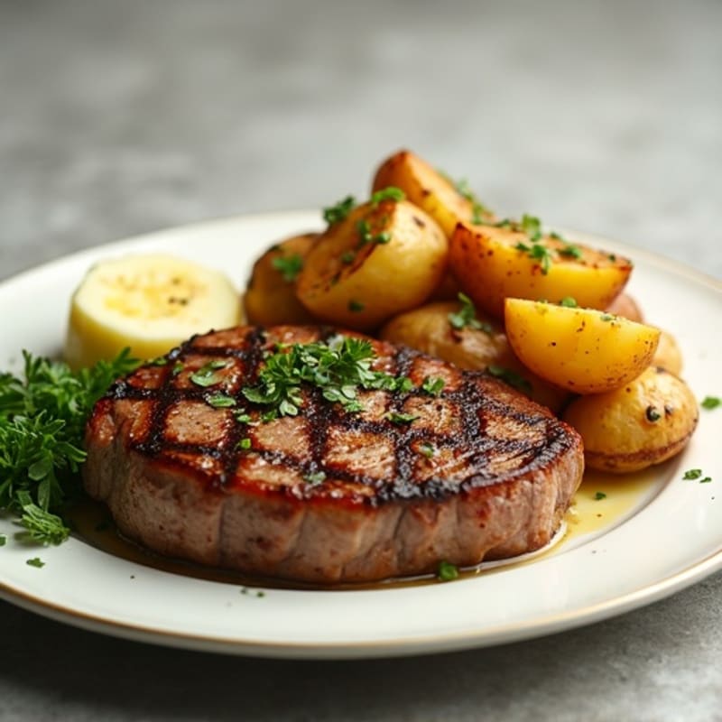 Herb-Garlic Butter Seared Steak with Roasted Baby Potatoes