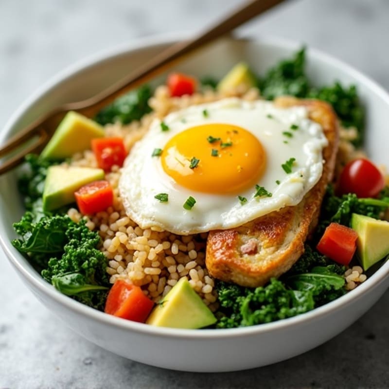 Egg White Scramble with Chicken, Spinach and Brown Rice