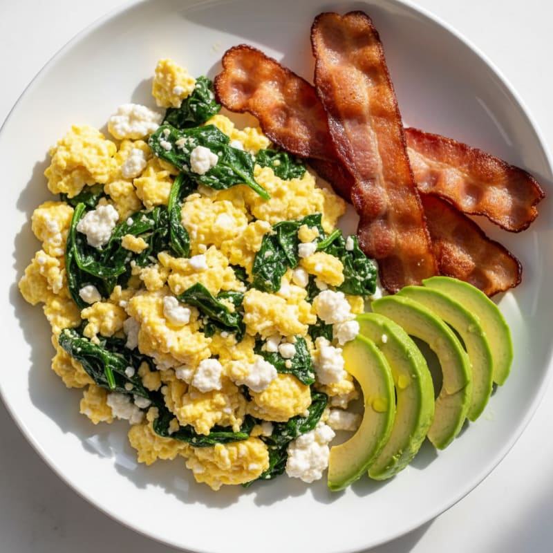 Cottage Cheese Scramble with Spinach and Turkey Bacon