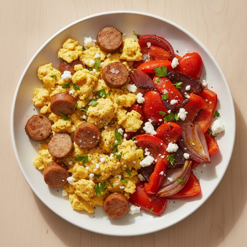 Hearty Scrambled Eggs with Roasted Vegetables
