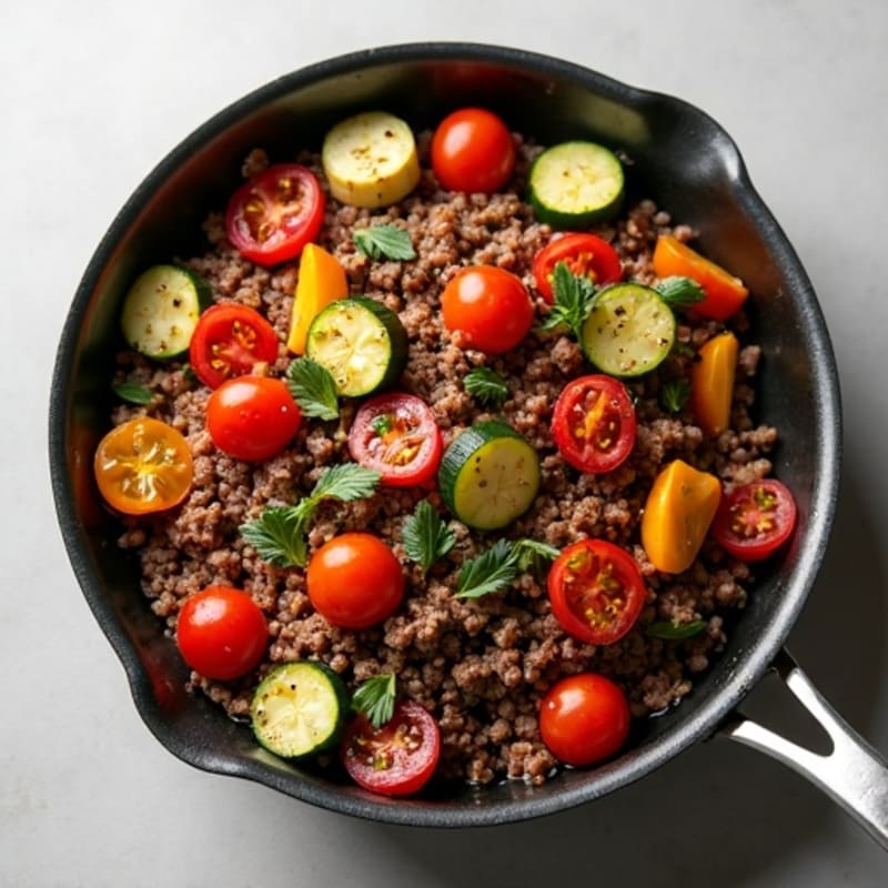 Lean Ground Beef Skillet with Roasted Vegetables