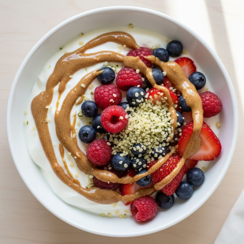 Creamy Greek Yogurt Bowl with Mixed Berries and Almond Butter