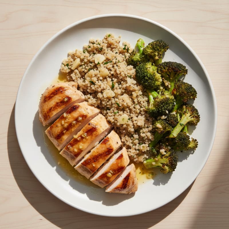 Grilled Chicken Breast with Roasted Broccoli and Quinoa
